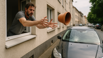 Ein 42-jähriger Mann warf in einem mutmaßlich psychischen Ausnahmezustand Gegenstände aus dem Fenster seiner Wohnung – und traf dabei mehrere geparkte Fahrzeuge (Symbolbild).